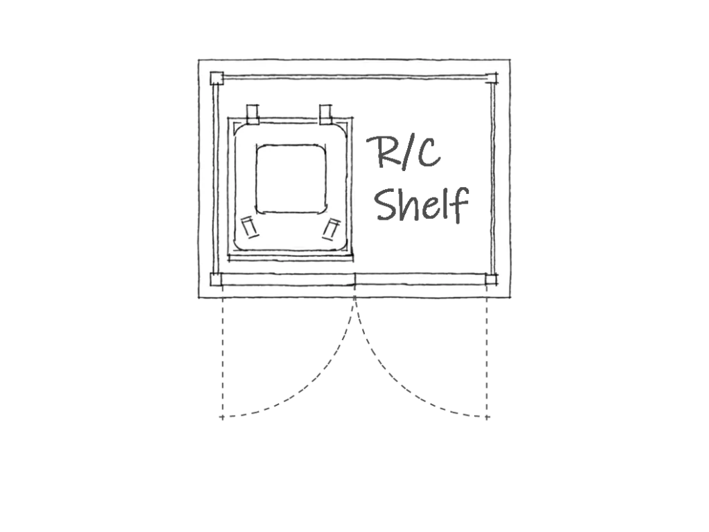 Double wheelie bin store with recycling boxes shelf plan