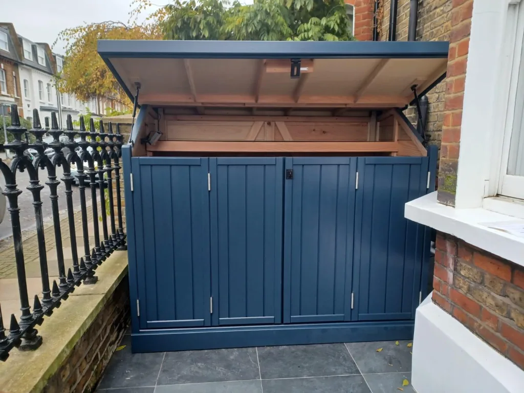 Open lid Spokeshed Bishops blue Bi fold doors