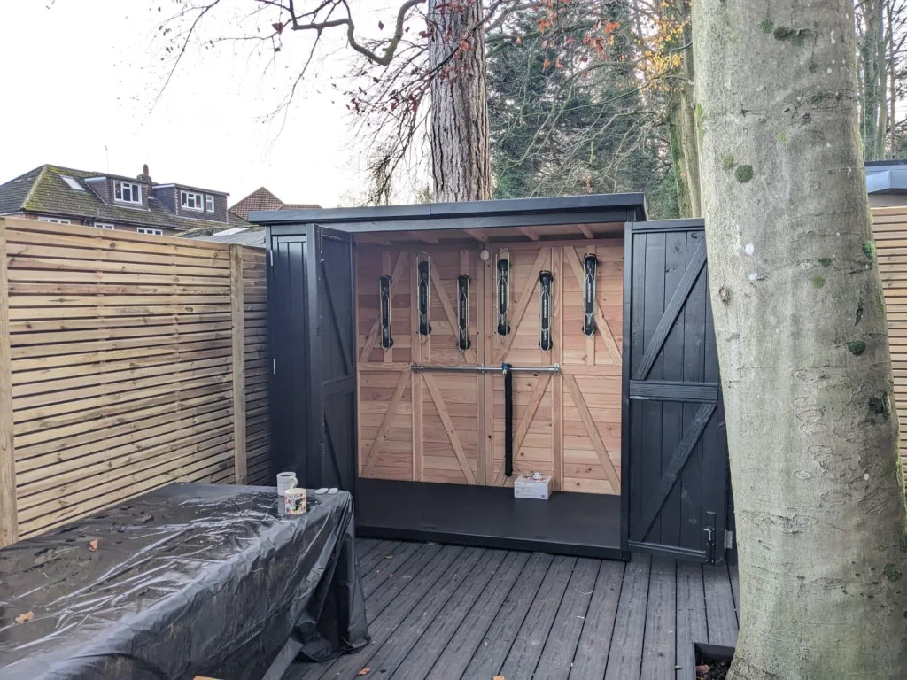 Open V shed storing 6 bikes blackdown