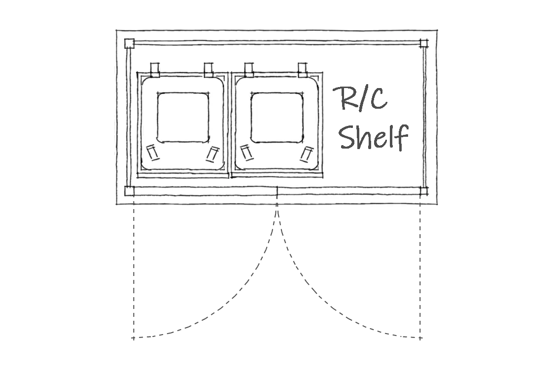 Triple wheelie bin store with recycling boxes shelf plan