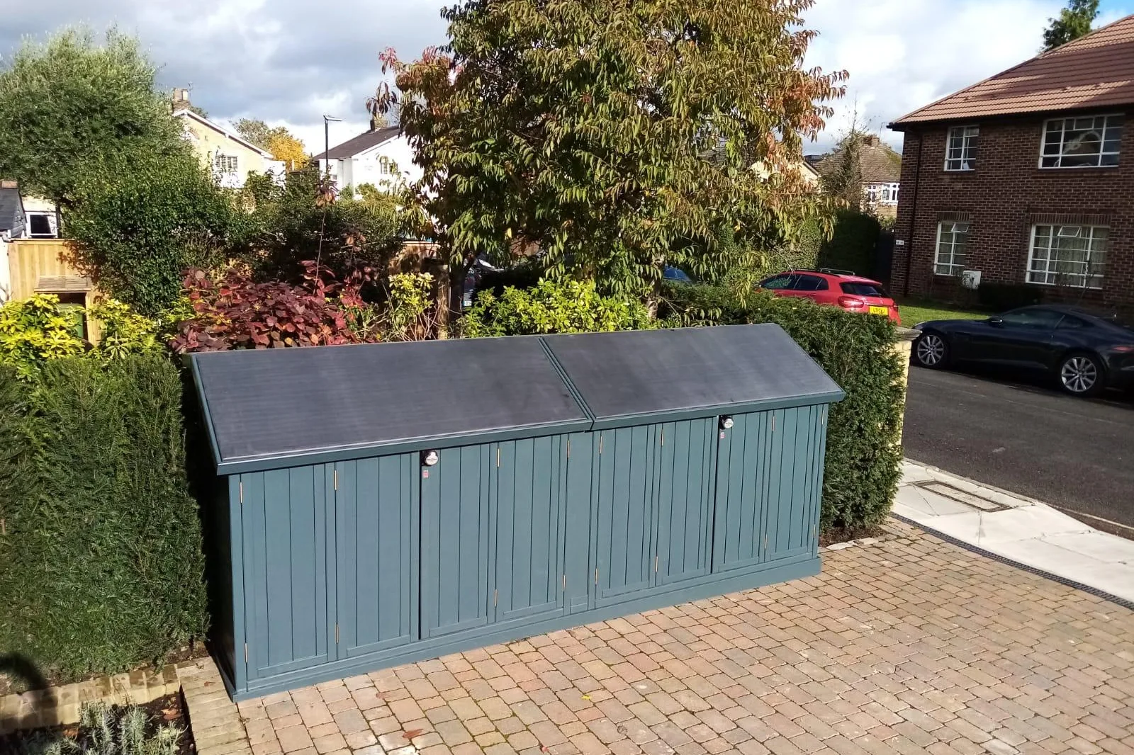 Spokeshed bike shed and triple wheelie bin store joined