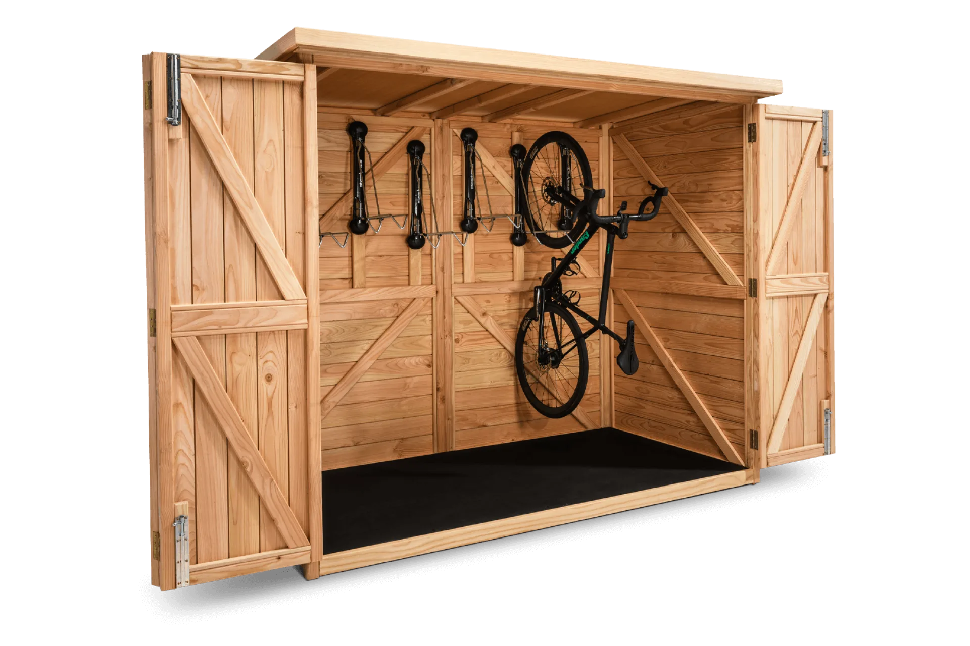 Vertical bike shed with steadyrack hangers