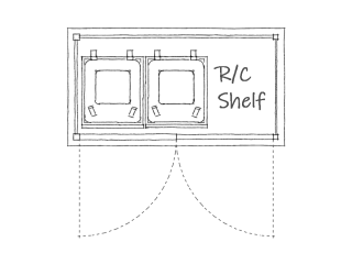 Triple wheelie bin store with recycling boxes shelf plan