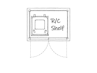 Double wheelie bin store with recycling boxes shelf plan